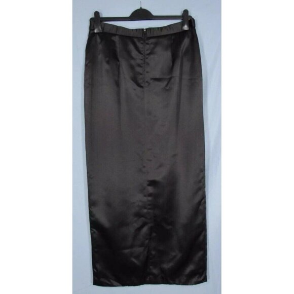 Alex‎ Evenings Womens Long Straight Satin Skirt Black Dressy Button Slit Size 14 - Picture 1 of 16